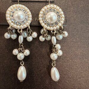 Carolee LUX Pearl & Rhinestone gold tone Wedding earrings